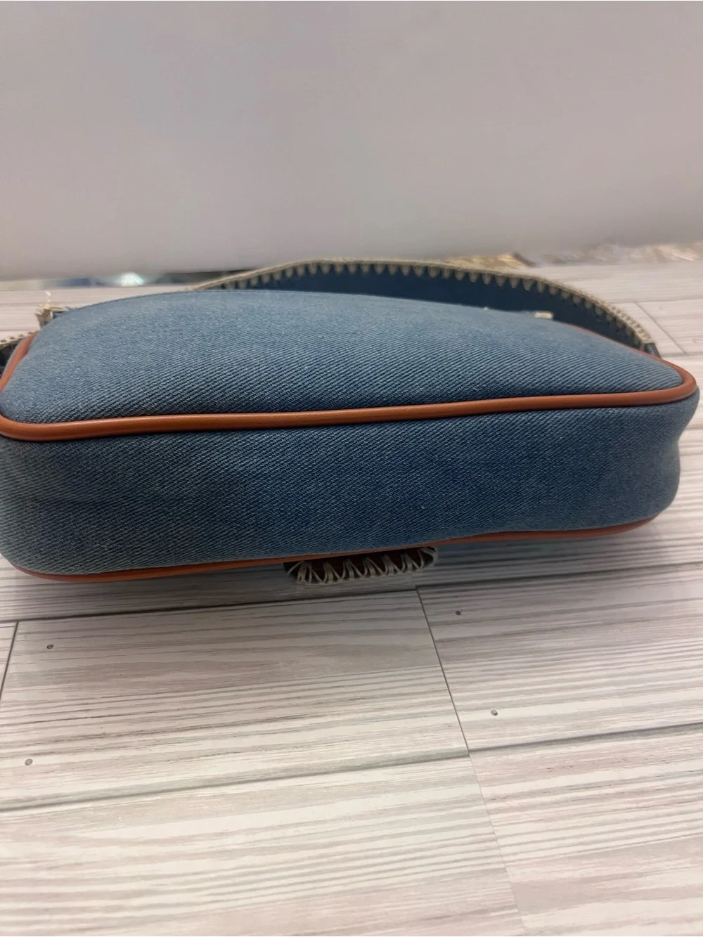 Dolce Vita Denim Blue & Cognac Whipstitch Shoulder Bag